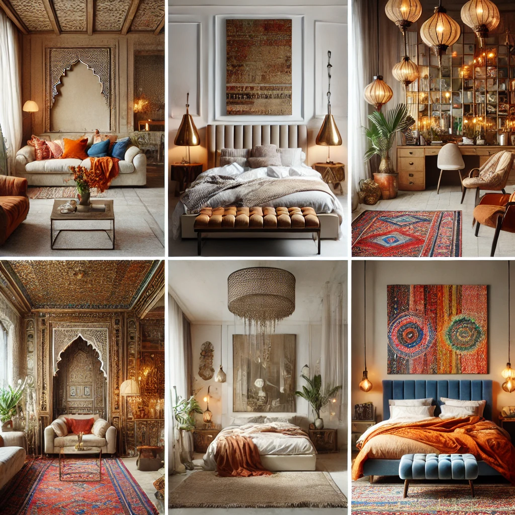 A collage showcasing different bedroom styles with aesthetic decor.