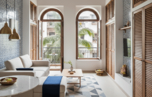 image of a Mumbai home that expertly balances contemporary styles with Bandra's Goan-Portuguese roots, respects space in tight apartments without sacrificing style, and merges Vastu with modern aesthetics.