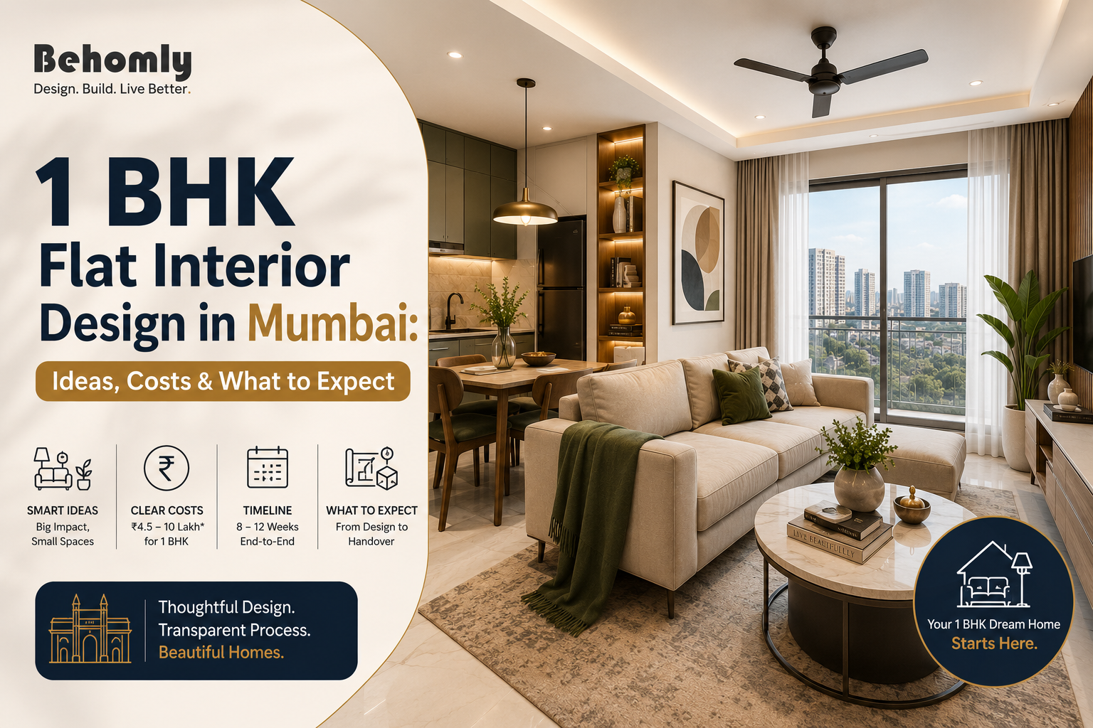 1 BHK Interior Design Cost in Mumbai | Behomly